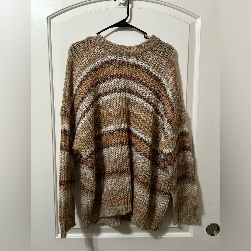American Eagle Outfitters Brown and Cream Striped Sweater